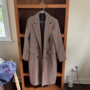 Forever 21 Brown and Red Plaid Trench Coat